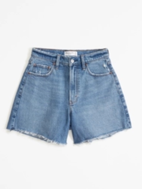 Abercrombie & Fitch Pants - Abercrombie & Fitch Light Wash Raw-Hem High-Rise Curve Love Denim Dad Shorts